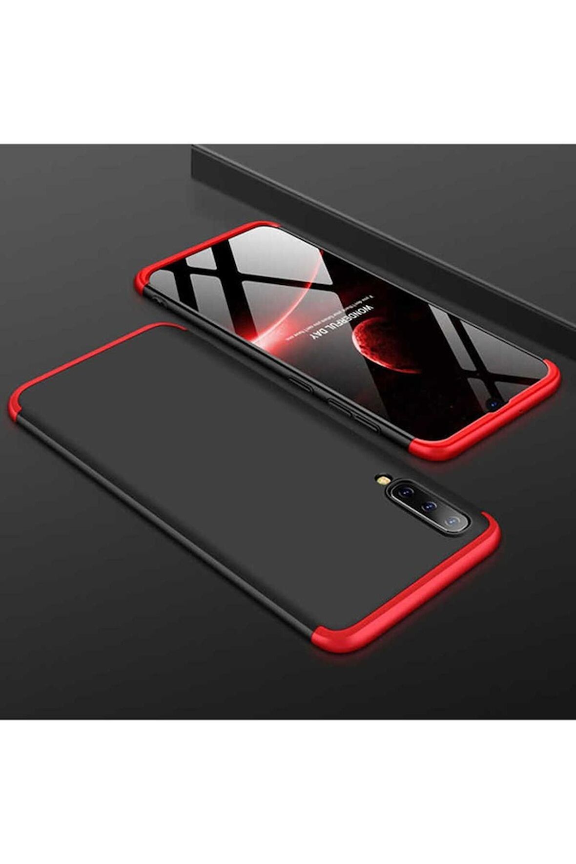 Samsung Galaxy M30 Uyumlu Kılıf Ays Kapak Siyah-Kırmızı
