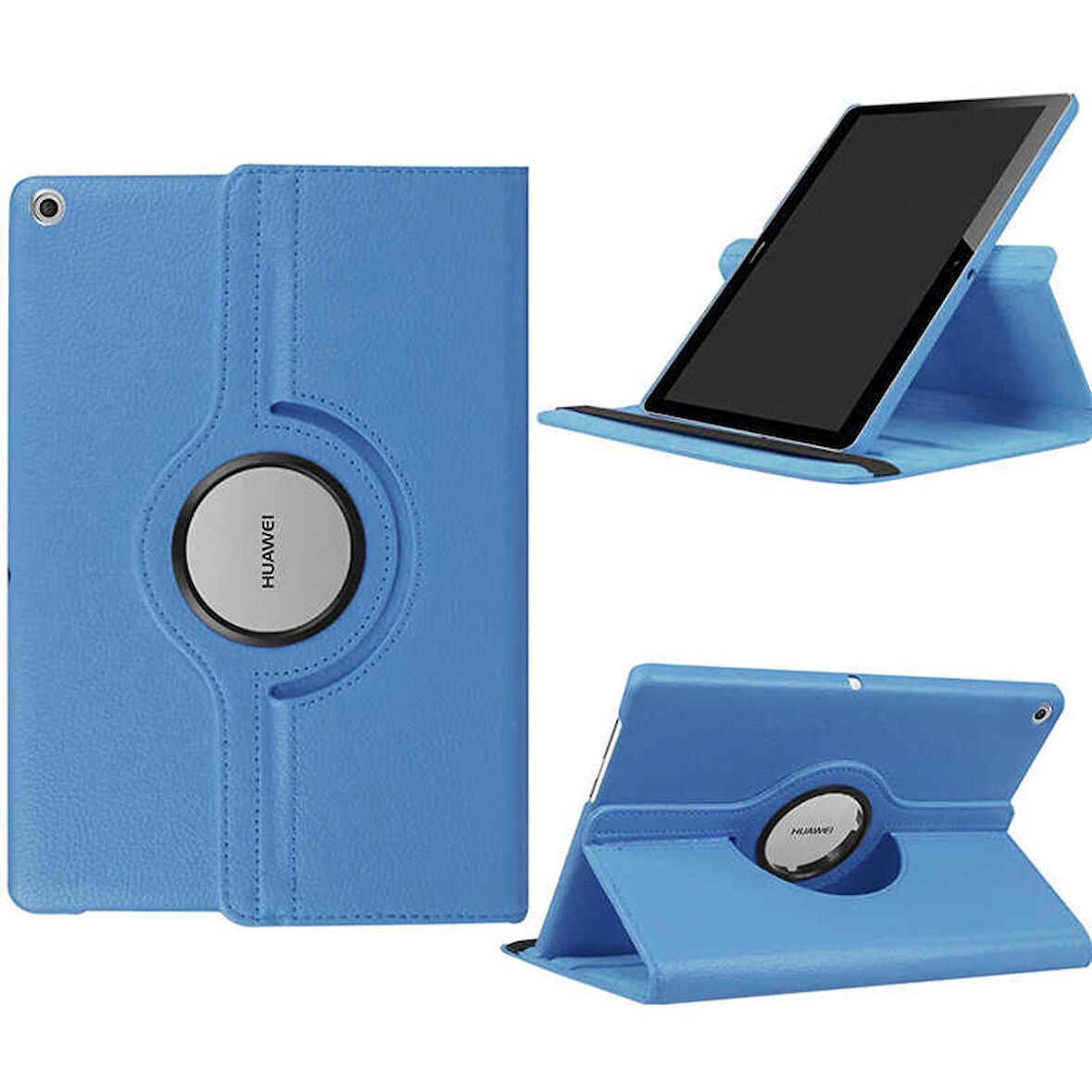 Huawei T3 7 inç Uyumlu Tablet Kılıfı 360 Dönebilen Standlı Katlanabilir Kılıf Mavi