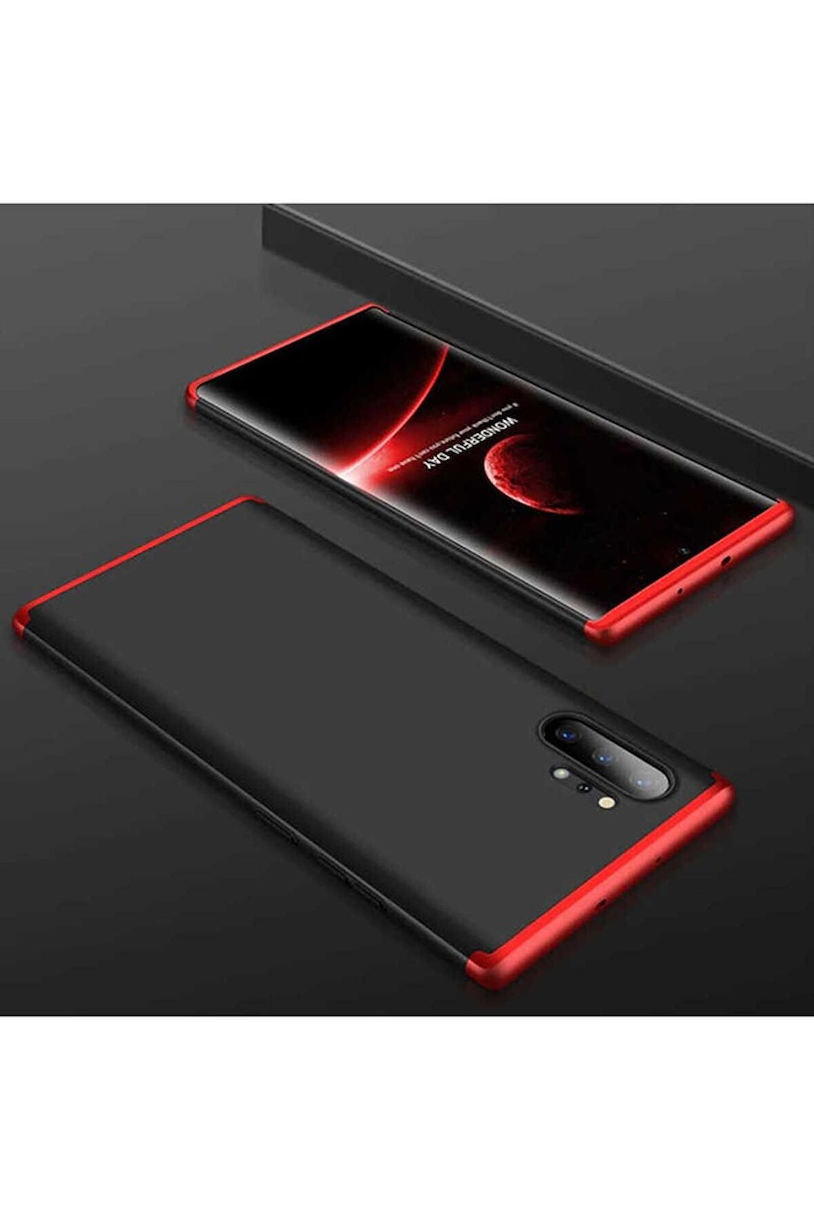 Samsung Galaxy Note 10 Plus Uyumlu Kılıf Ays Kapak Siyah-Kırmızı