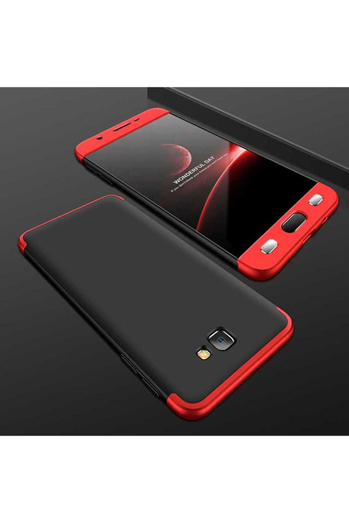 Samsung Galaxy J7 Prime Uyumlu Kılıf Ays Kapak Siyah-Kırmızı