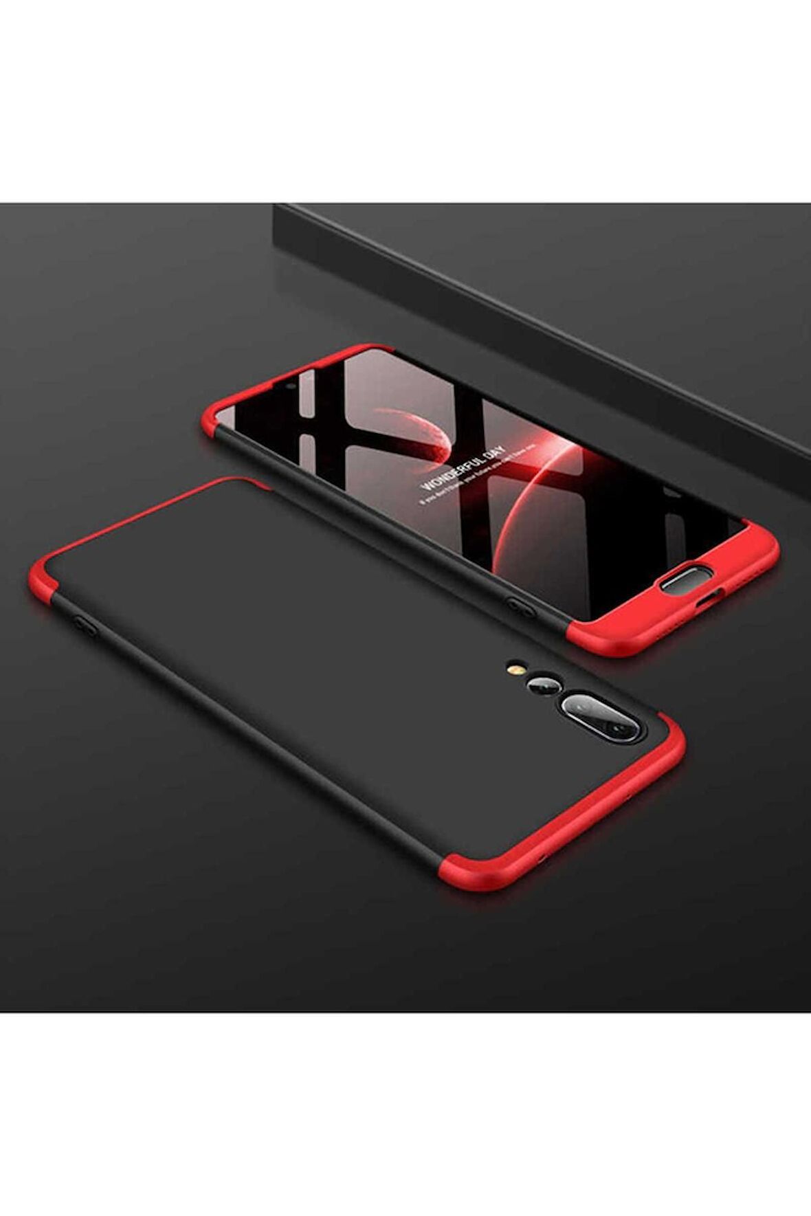 Huawei P20 Pro Uyumlu Kılıf Ays Kapak Siyah-Kırmızı