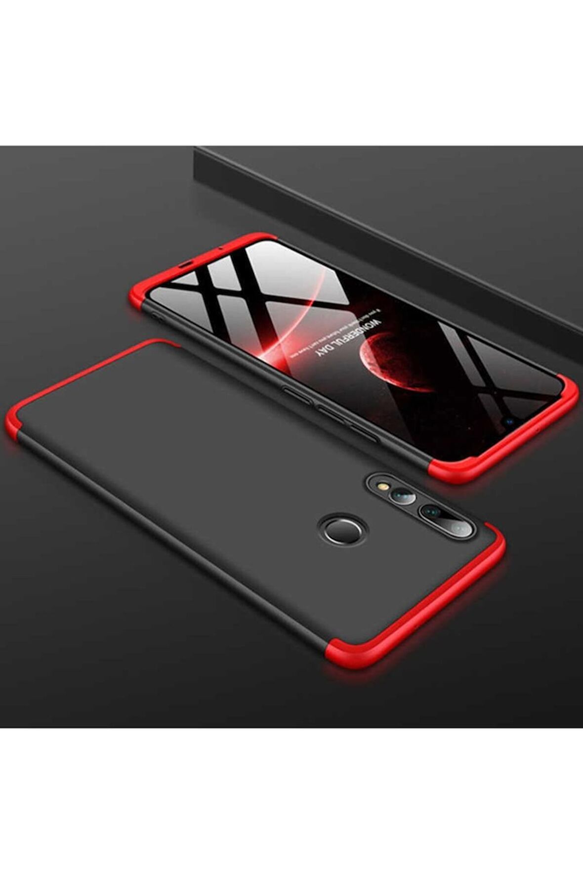 Huawei Y9 Prime 2019 Uyumlu Kılıf Ays Kapak Siyah-Kırmızı