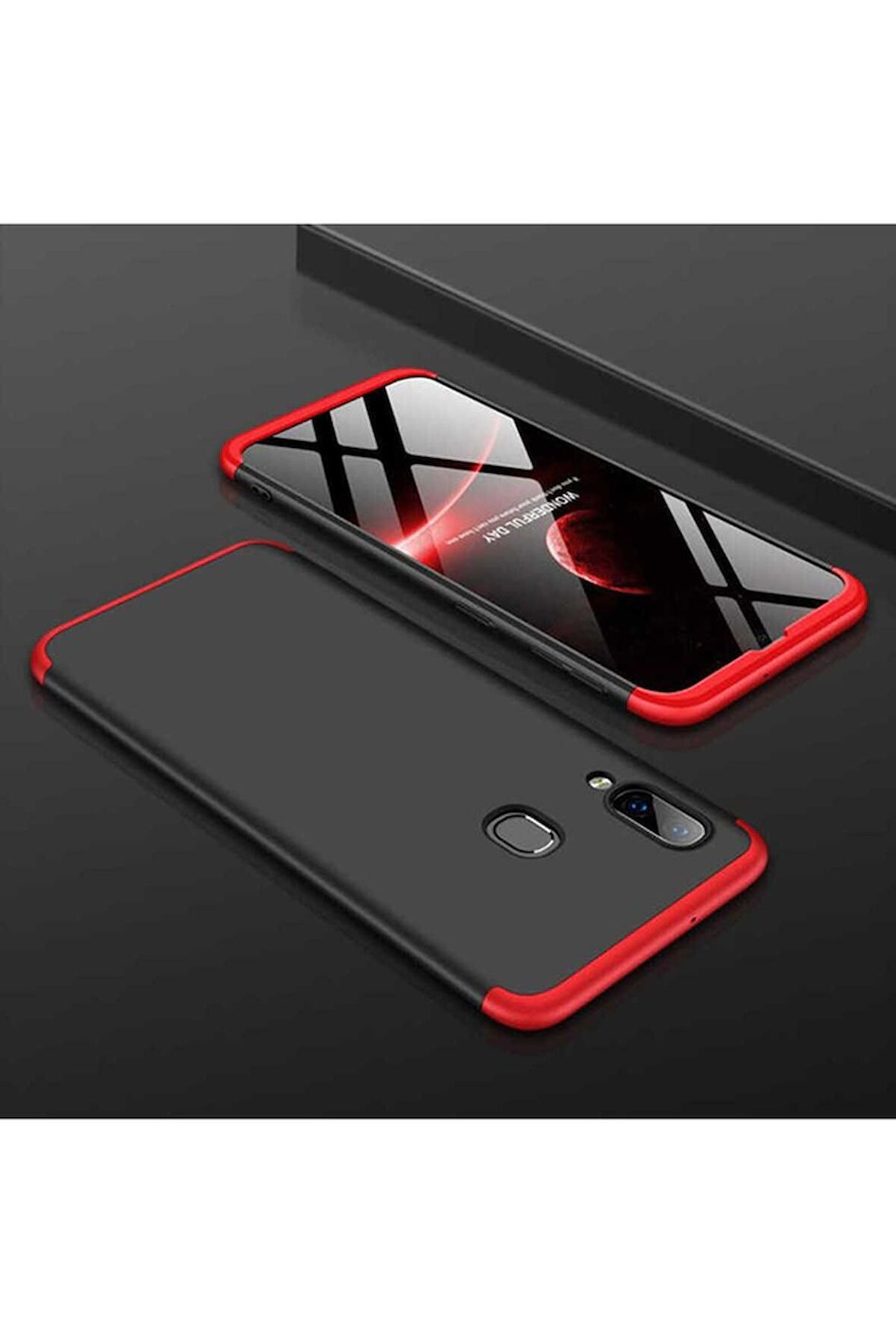 Samsung Galaxy A10S Uyumlu Kılıf Ays Kapak Siyah-Kırmızı