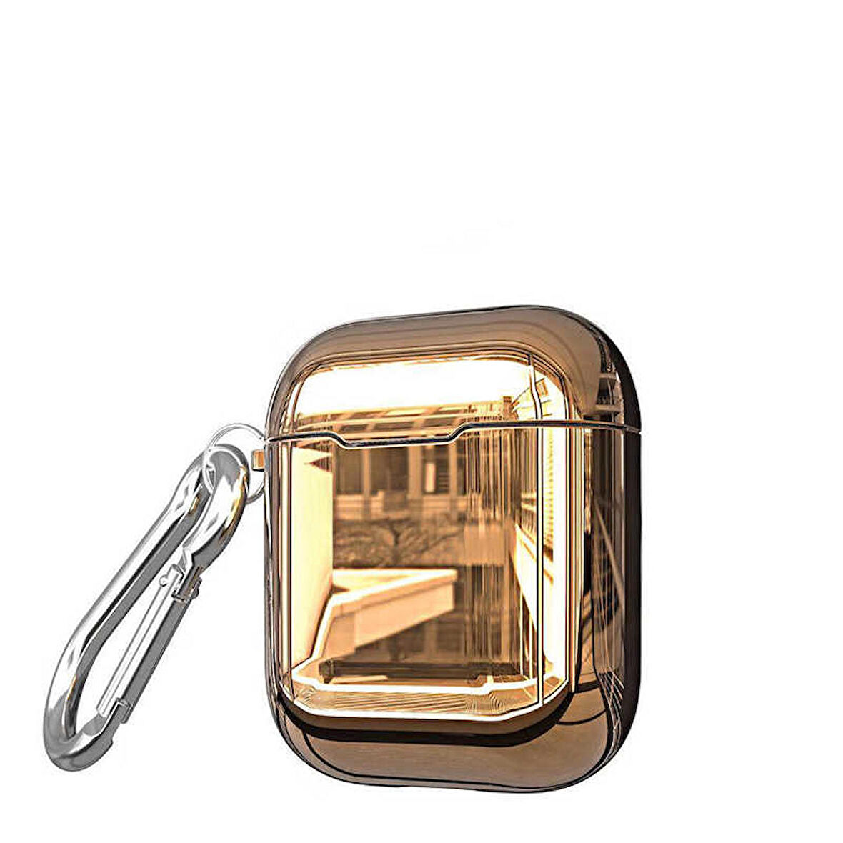 Apple Airpods Uyumlu Kılıf Polikarbon Tasarım Parlak Göz Alıcı Şık Silikon Airbag 08 Kılıf Gold