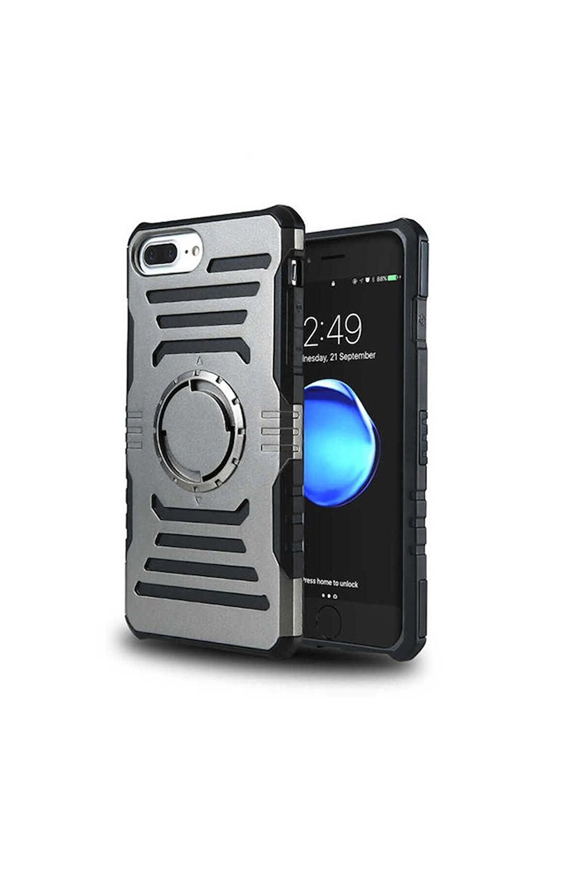 Apple iPhone 7 Plus Uyumlu Kılıf 2 in 1 Kol Bandı Füme