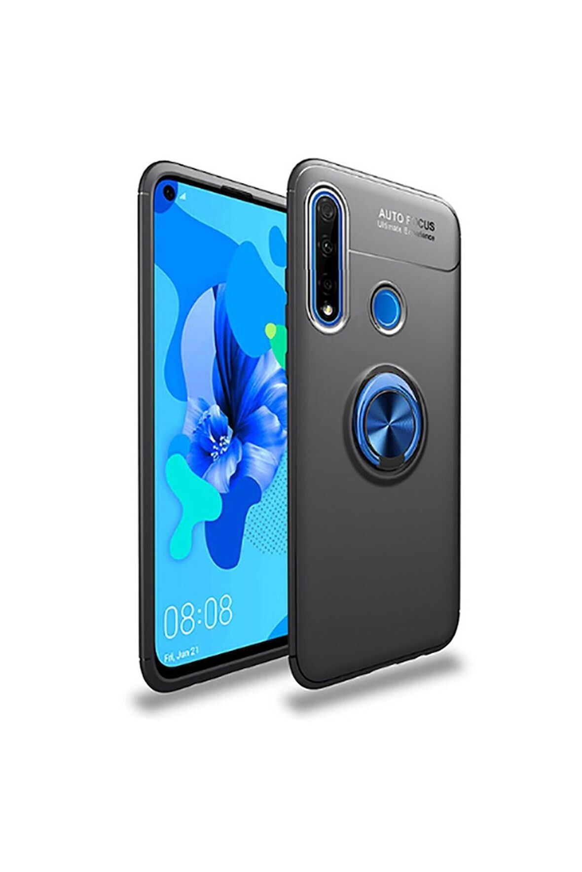 Huawei P40 Lite E Uyumlu Kılıf Ravel Silikon Kapak Siyah-Mavi