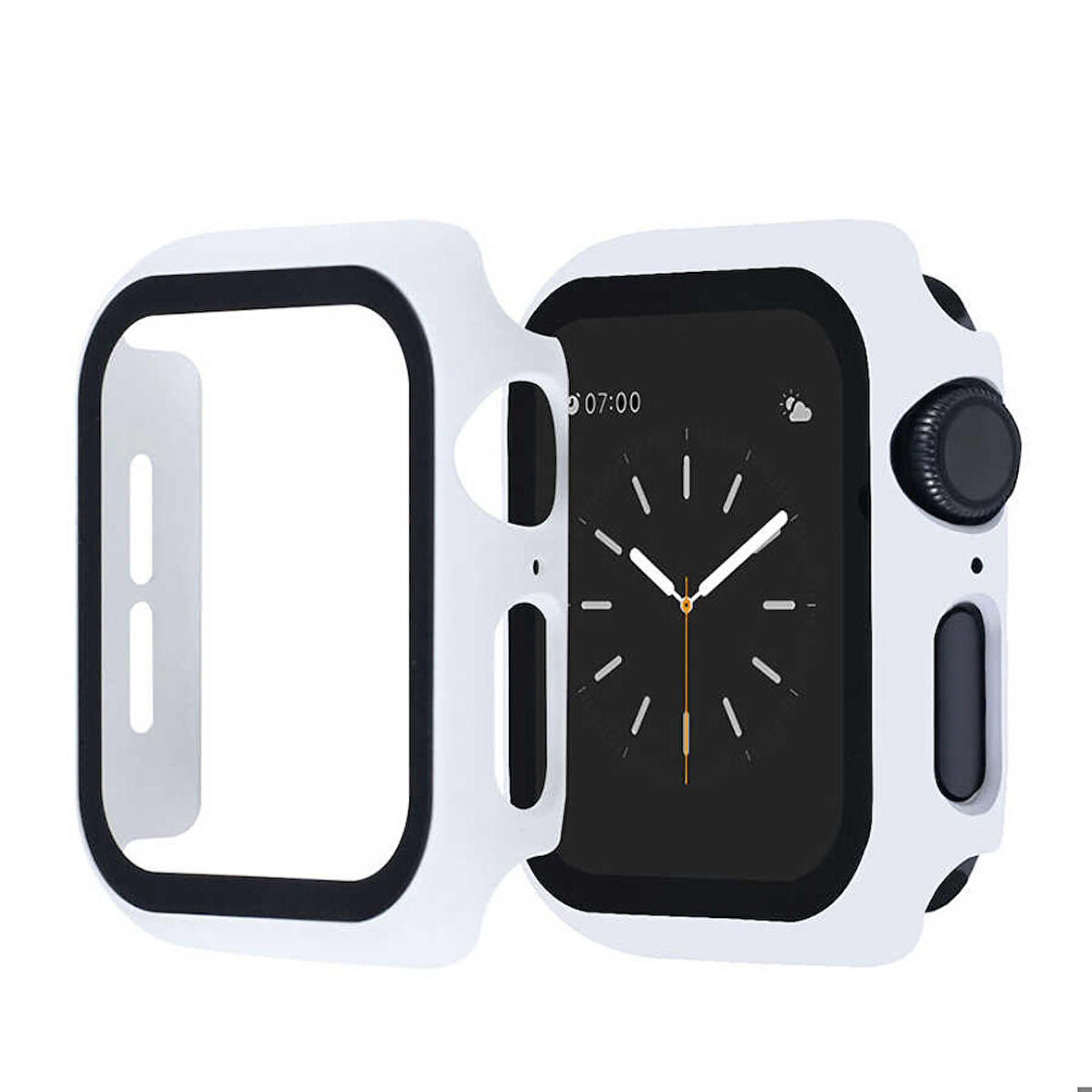 Apple Watch 44 Mm Uyumlu Kasa Ve Ekran Koruyucu Sert Silikon Renkli 360 Tam Koruma Gard 01 Beyaz