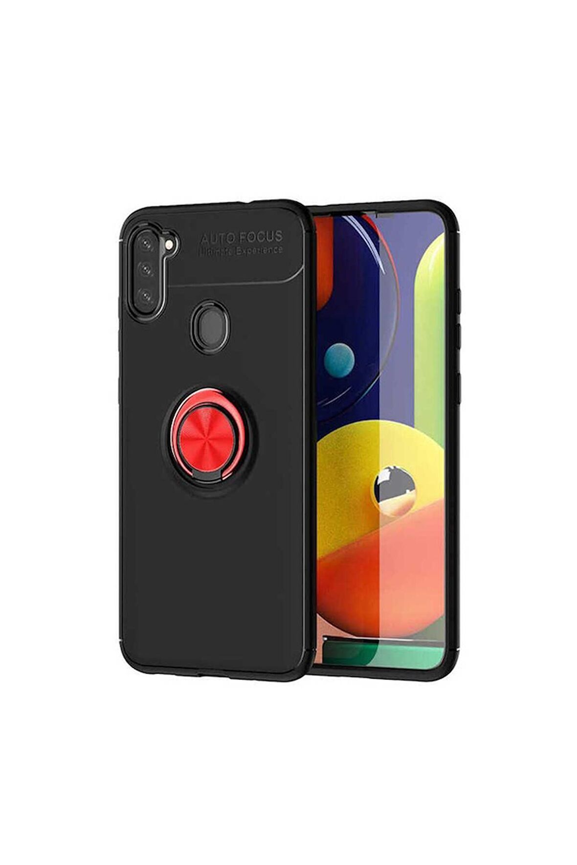 Samsung Galaxy A11 Uyumlu Kılıf Ravel Silikon Kapak Siyah-Kırmızı