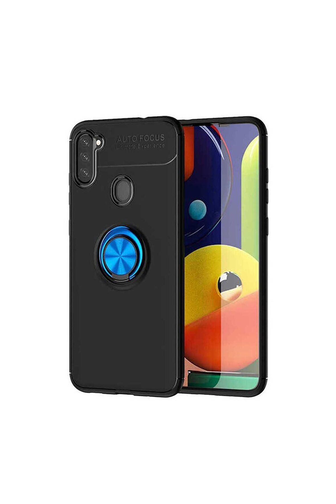 Samsung Galaxy A21 Uyumlu Kılıf Ravel Silikon Kapak Siyah-Mavi