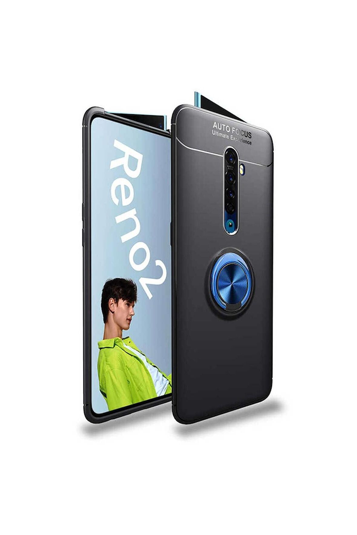 Oppo Reno 2Z Uyumlu Kılıf Ravel Silikon Kapak Siyah-Mavi