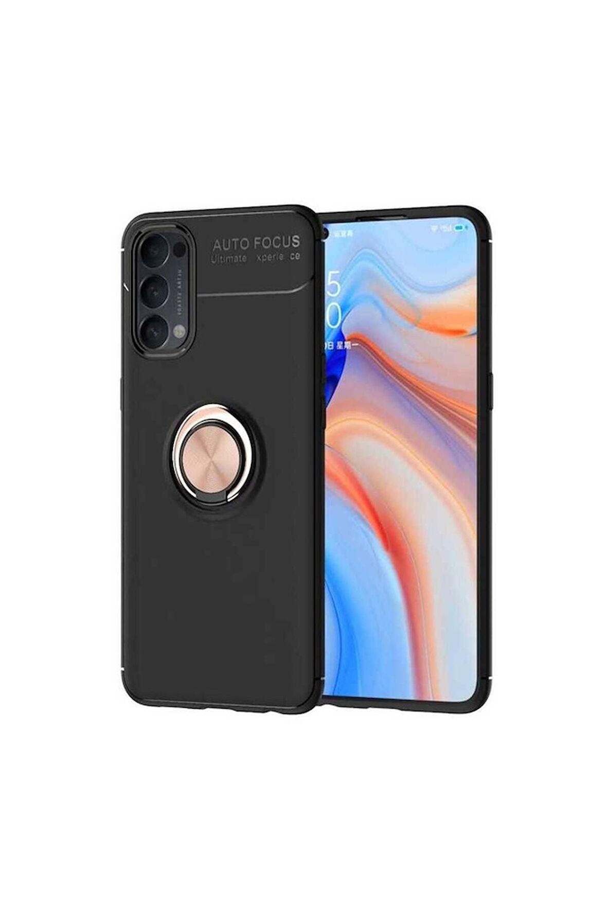 Oppo Reno 4 Uyumlu Kılıf Ravel Silikon Kapak Siyah-Rose Gold