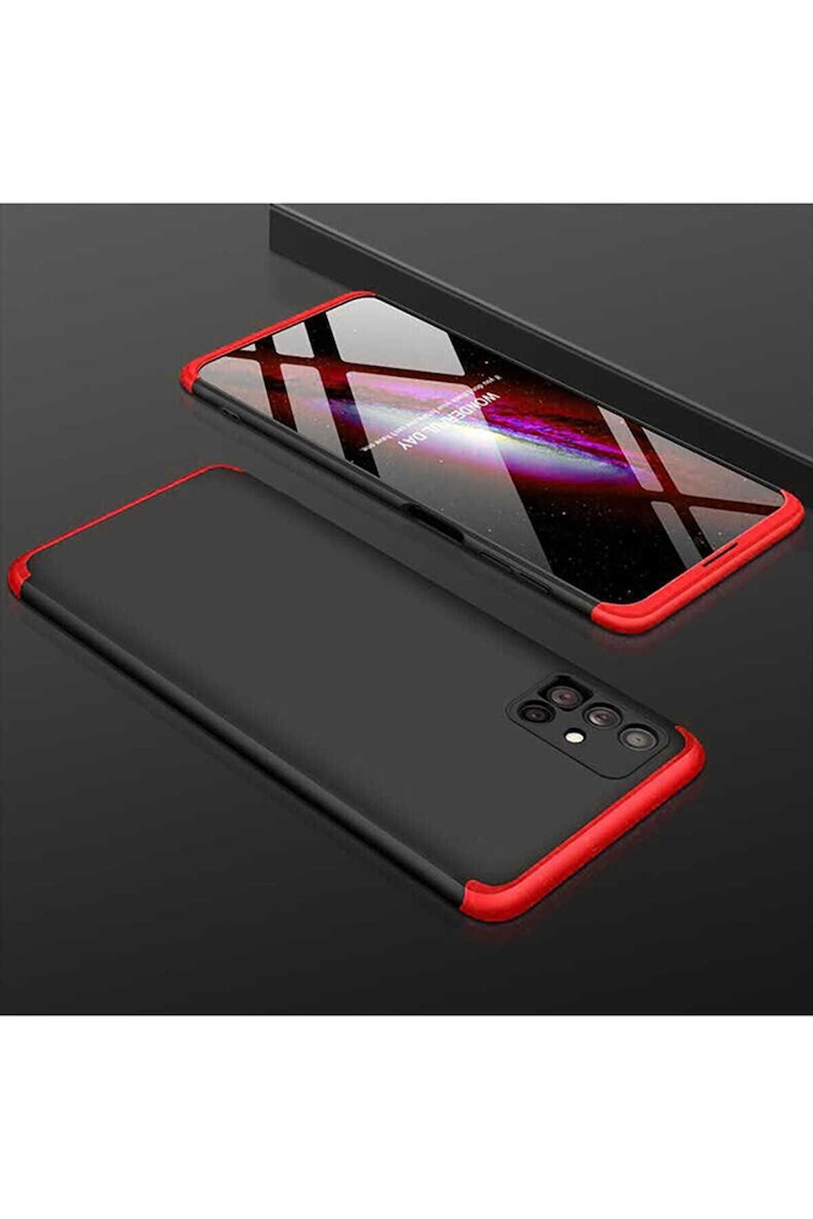 Samsung Galaxy M51 Uyumlu Kılıf Ays Kapak Siyah-Kırmızı