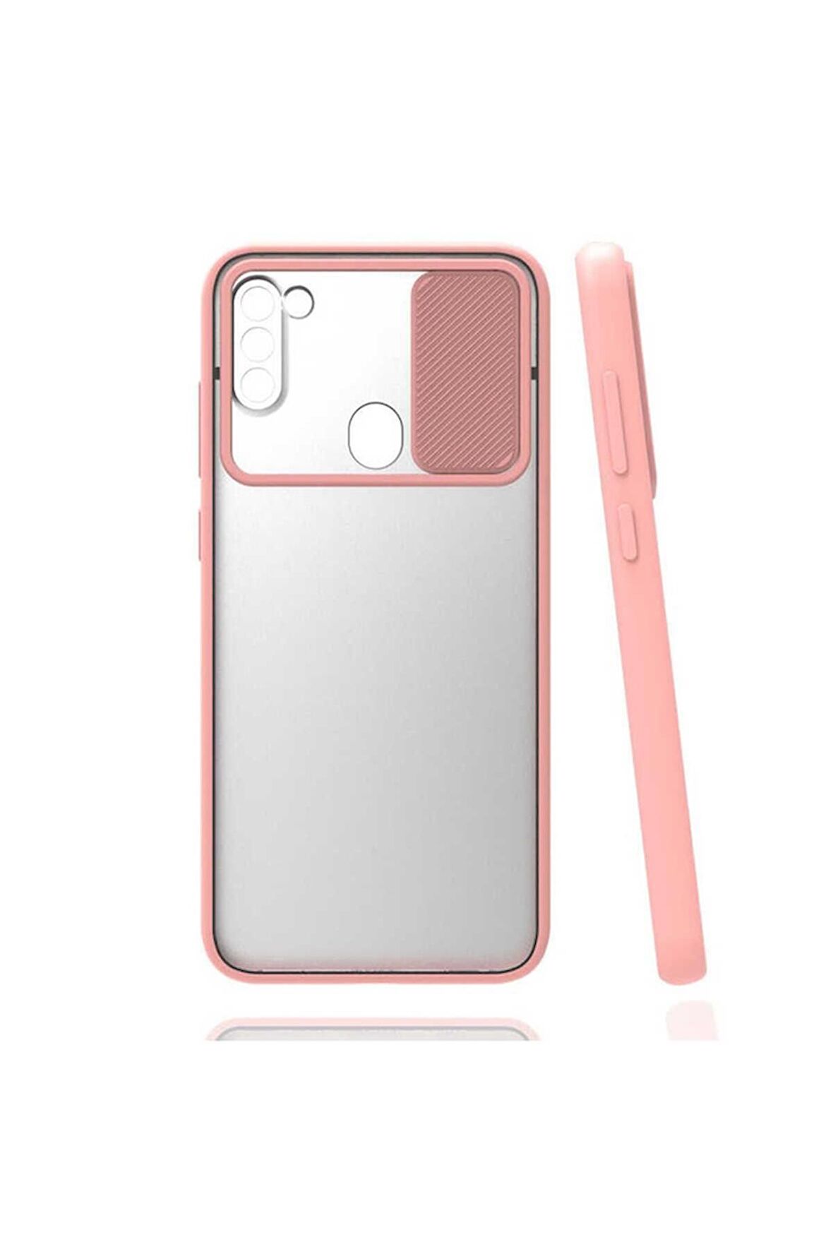 Samsung Galaxy M11 Uyumlu Kılıf Lensi Kapak Pembe Açık