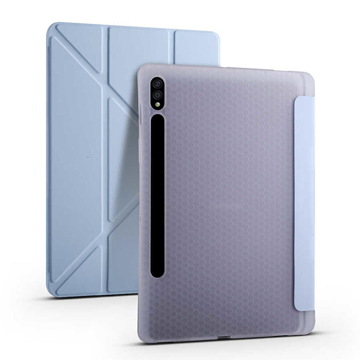 Samsung Galaxy Tab S7 Plus T970 Uyumlu Tablet Kılıfı Tri Folding Kalem Bölmeli Kılıf Mavi
