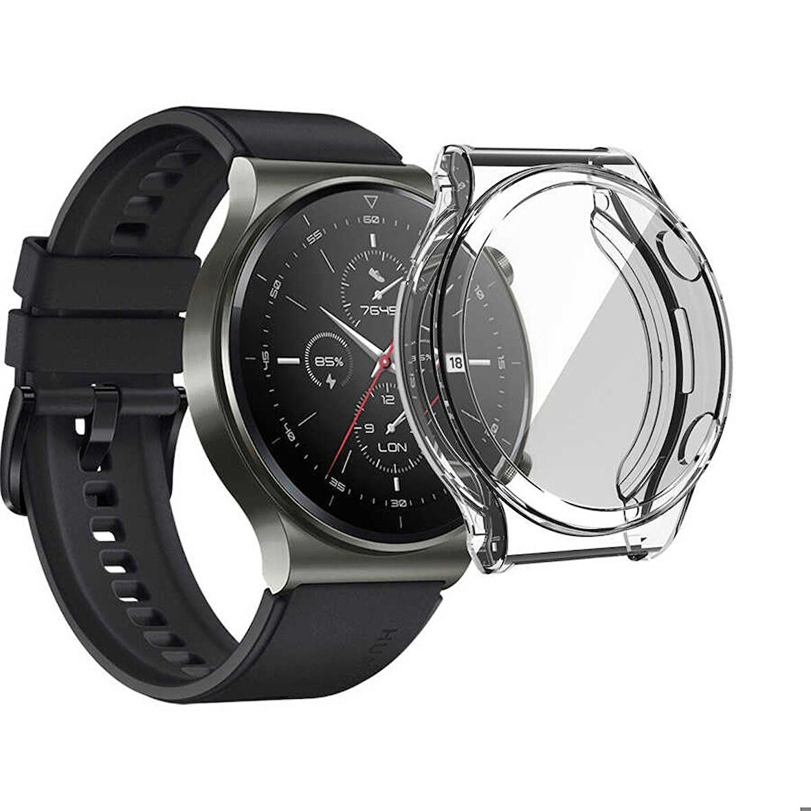 Huawei Watch GT2 Pro Uyumlu Kasa Koruyucu Silikon Darbe Emici Koruma Silikon Ekran Koruyucu Gard 02 Renksiz