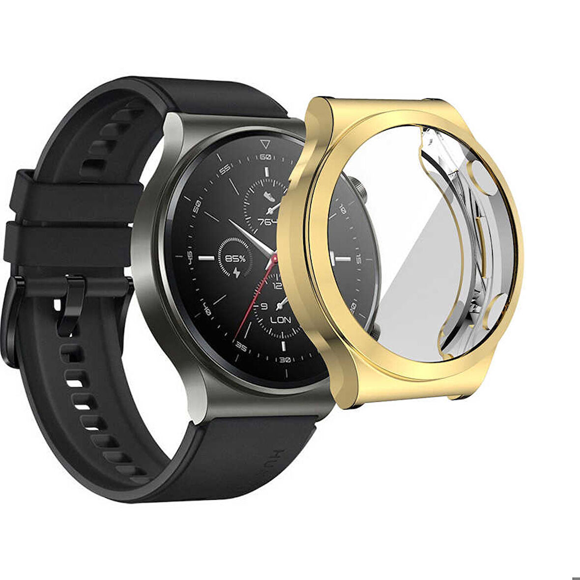 Huawei Watch GT2 Pro Uyumlu Kasa Koruyucu Silikon Darbe Emici Koruma Silikon Ekran Koruyucu Gard 02 Gold