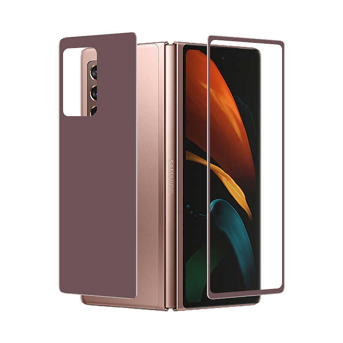 Samsung Galaxy Z Fold 2 Uyumlu Ön Arka 5D Full Yapışkanlı Temperli Ekran Koruyucu Gold