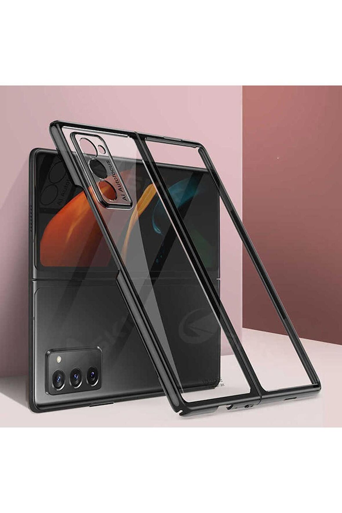 Samsung Galaxy Z Fold 2 Uyumlu Kılıf Kıpta Kapak Siyah