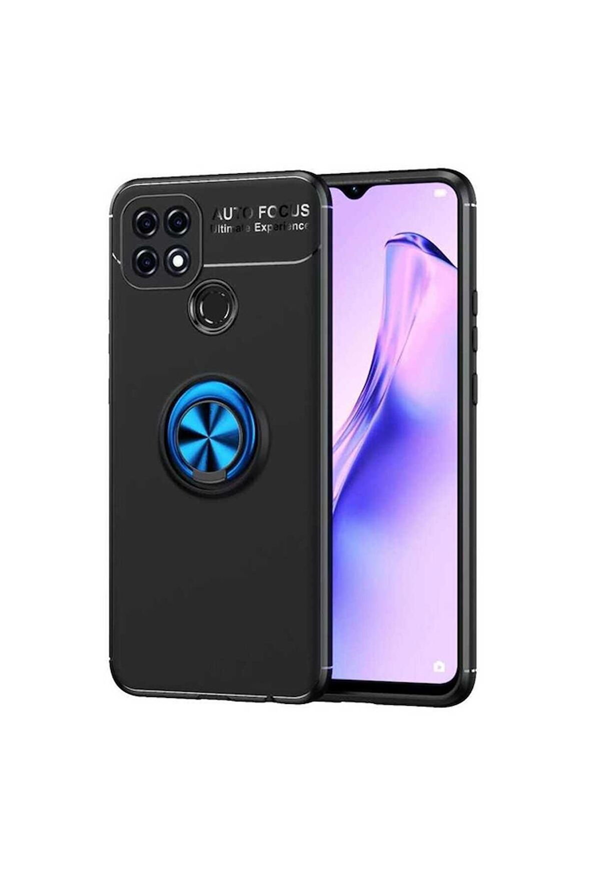 Oppo A15 Uyumlu Kılıf Ravel Silikon Kapak Siyah-Mavi