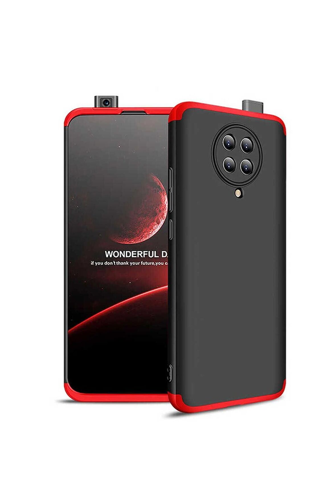 Xiaomi Poco F2 Pro Uyumlu Kılıf Ays Kapak Siyah-Kırmızı