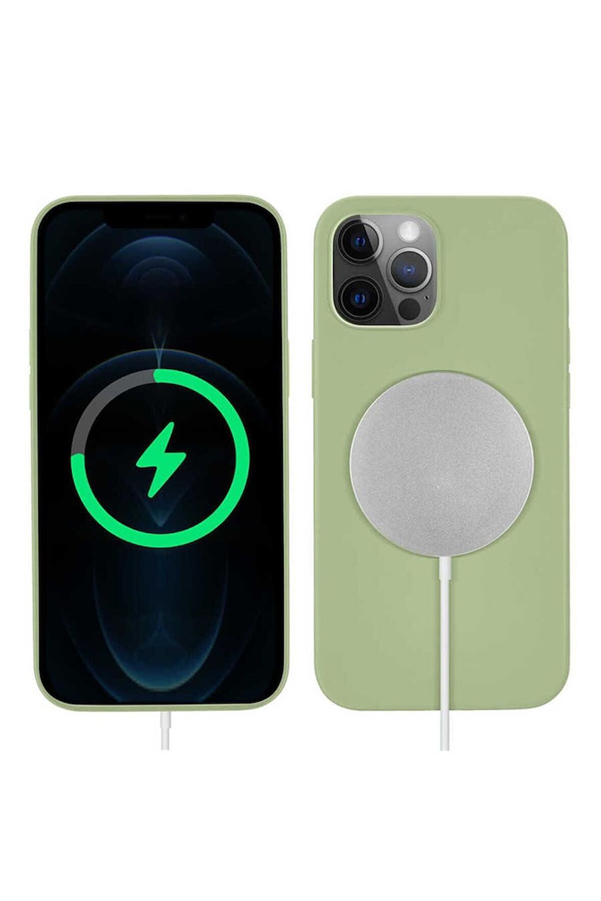 Apple iPhone 12 Pro Uyumlu Kılıf Silksafe Wireless Kapak Açık Yeşil