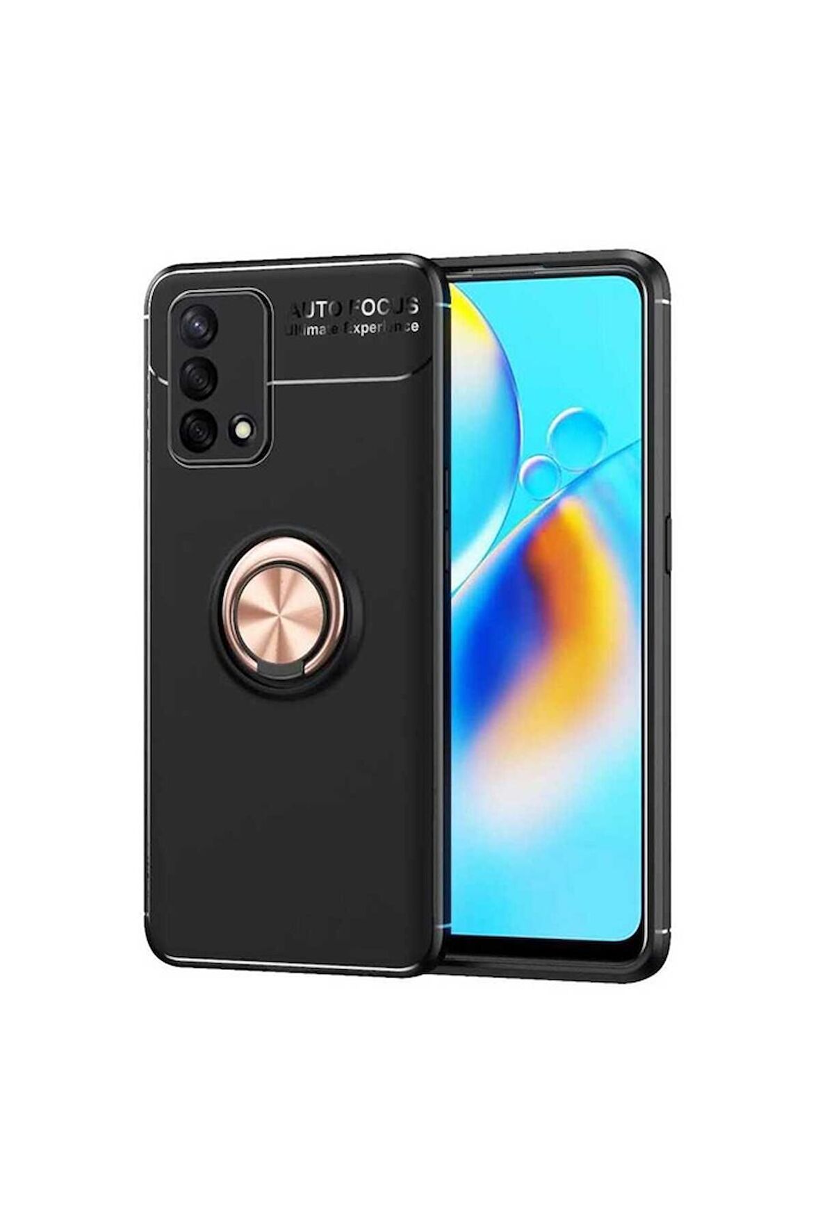 Oppo A74 4G Uyumlu Kılıf Ravel Silikon Kapak Siyah-Rose Gold