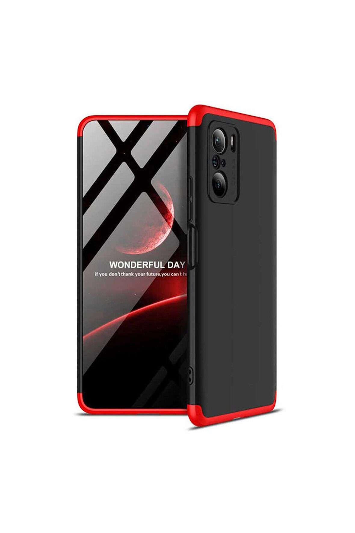 Xiaomi Redmi K40 Uyumlu Kılıf Ays Kapak Siyah-Kırmızı