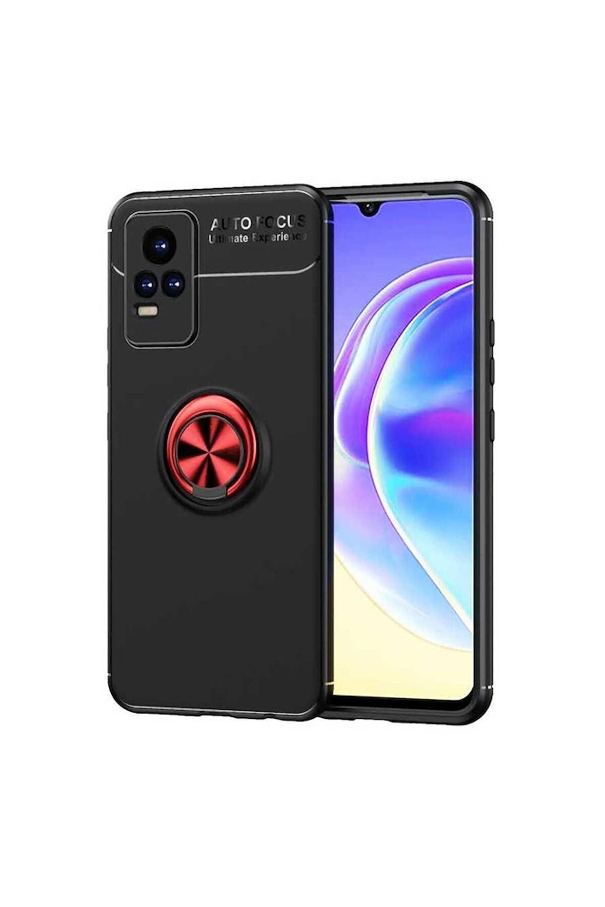 Vivo V21E Uyumlu Kılıf Ravel Silikon Kapak Siyah-Kırmızı