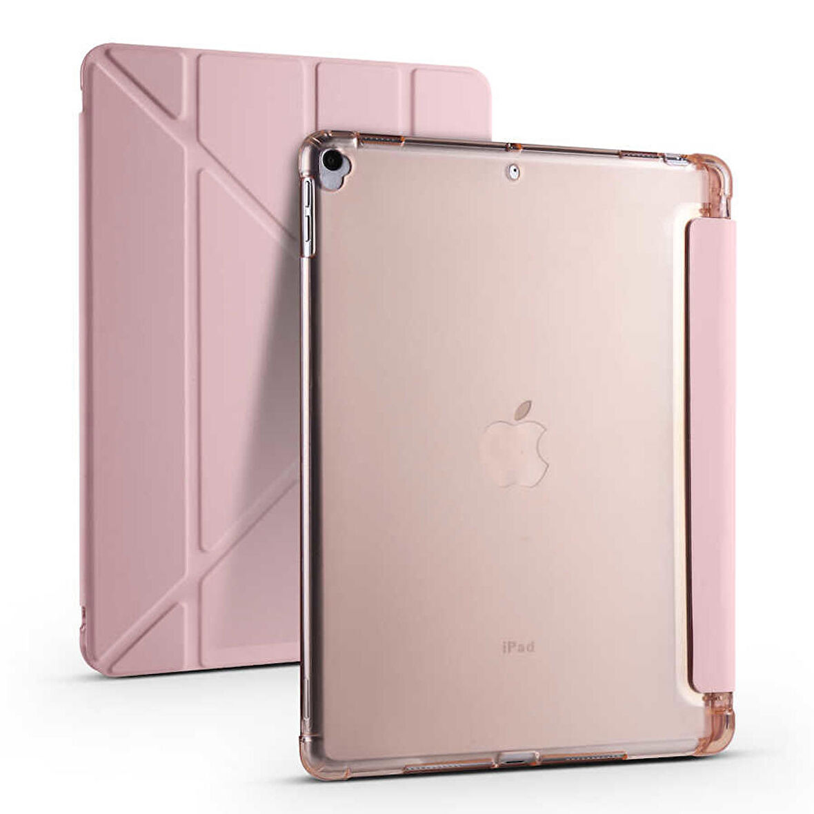 Apple iPad 10.2 2021 (9.Nesil) Uyumlu Tablet Kılıf Tri Folding Kalem Bölmeli Kılıf Rose Gold