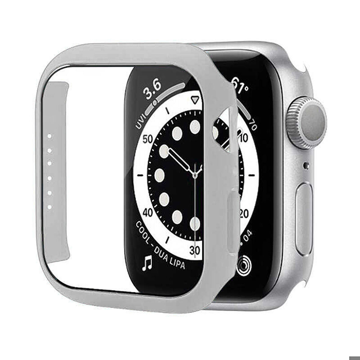 Apple Watch 45 Mm Uyumlu Kasa Ve Ekran Koruyucu Sert Silikon Renkli 360 Tam Koruma Gard 01 Gümüş