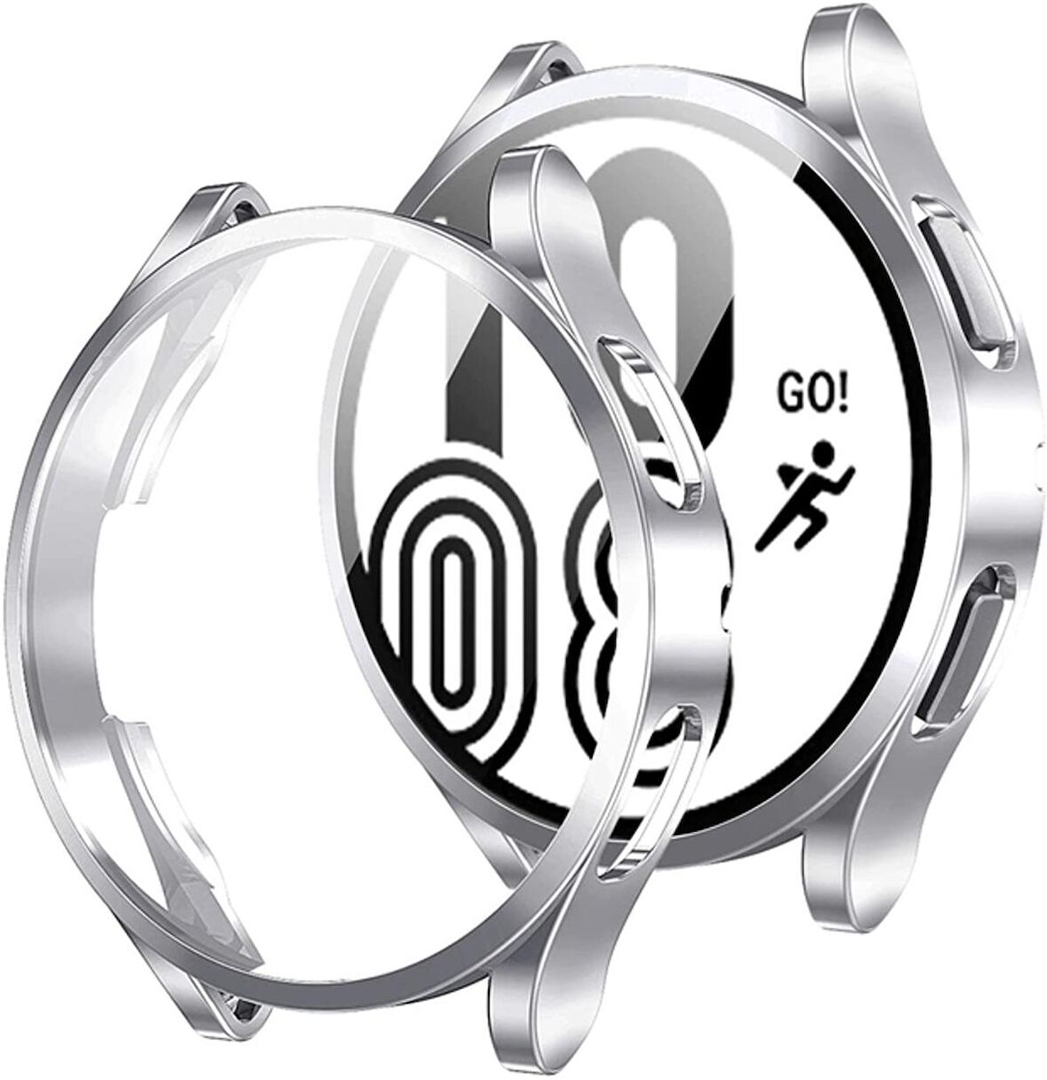 Samsung Galaxy Watch 4 Classic 42 Mm Uyumlu Kasa Koruyucu Silikon Darbe Emici Ekran Koruyucu Gard 02 Gümüş