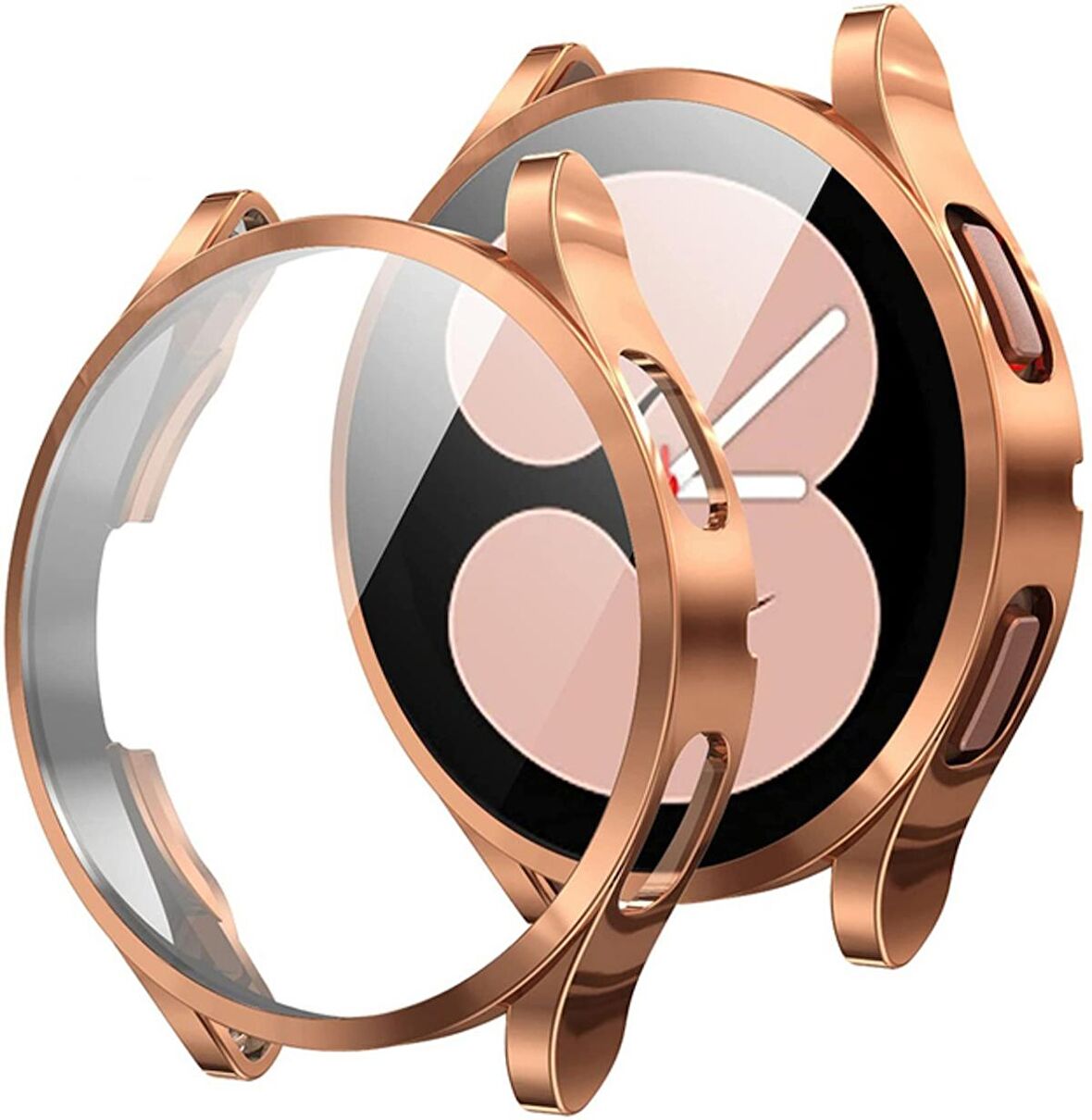 Samsung Galaxy Watch 4 Classic 46 Mm Uyumlu Kasa Koruyucu Silikon Darbe Emici Ekran Koruyucu Gard 02 Rose Gold