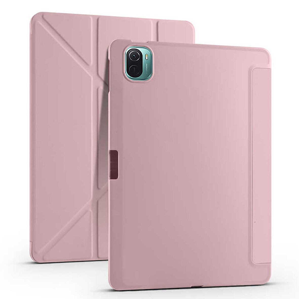 Xiaomi Mi Pad 5 Uyumlu Tablet Kılıfı Tri Folding Kalem Bölmeli Standlı Kılıf Rose Gold