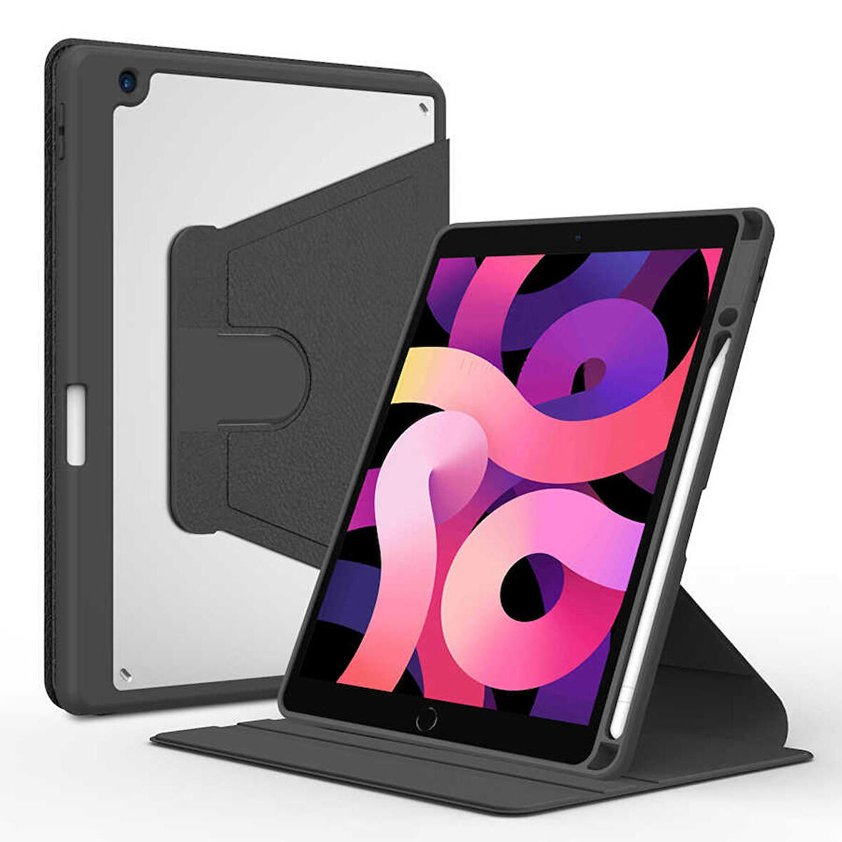 Apple iPad 10.2 2021 (9.Nesil) Uyumlu Tablet Kılıfı Nayn Dönebilen Standlı Kılıf Siyah