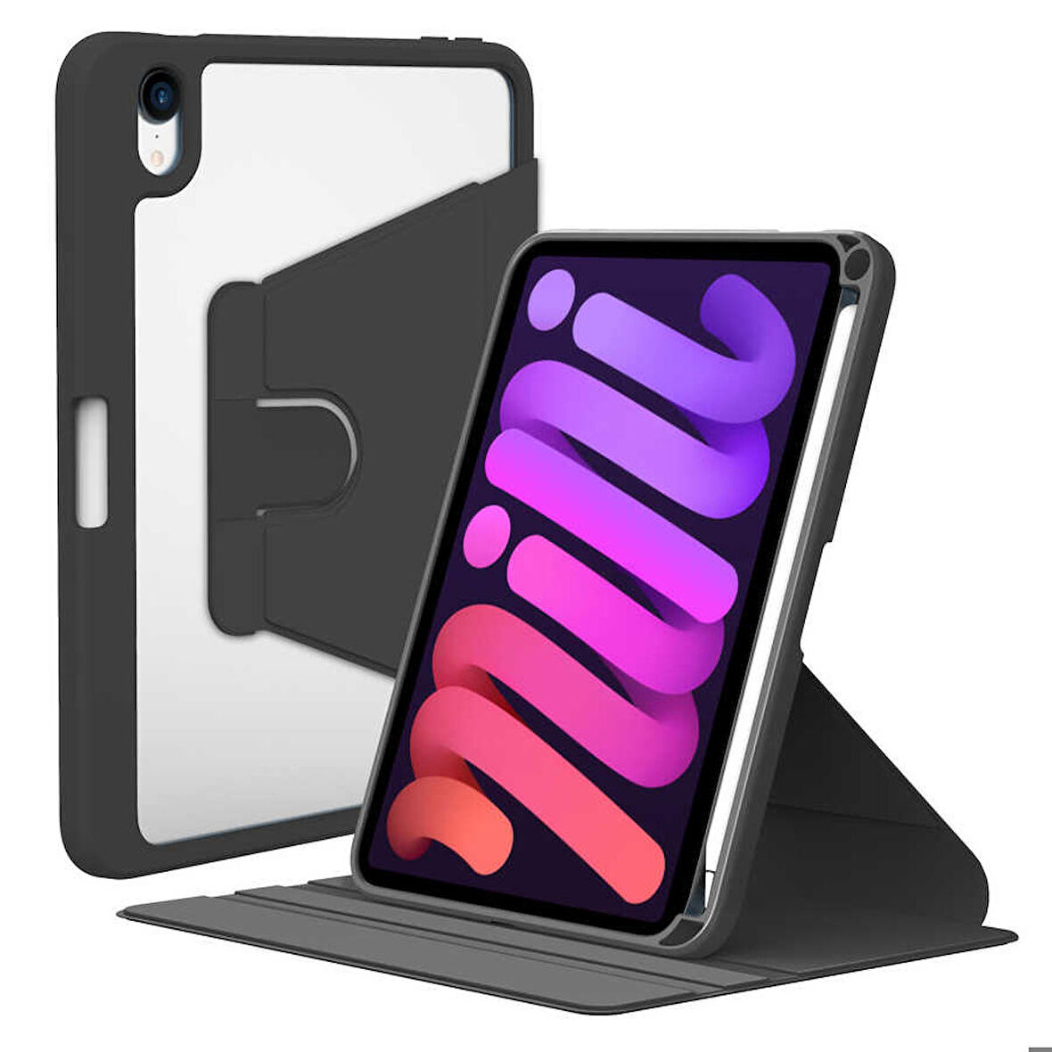 Apple iPad Mini 2021 (6.Nesil) Uyumlu Tablet Kılıfı Nayn Dönebilen Standlı Kılıf Siyah