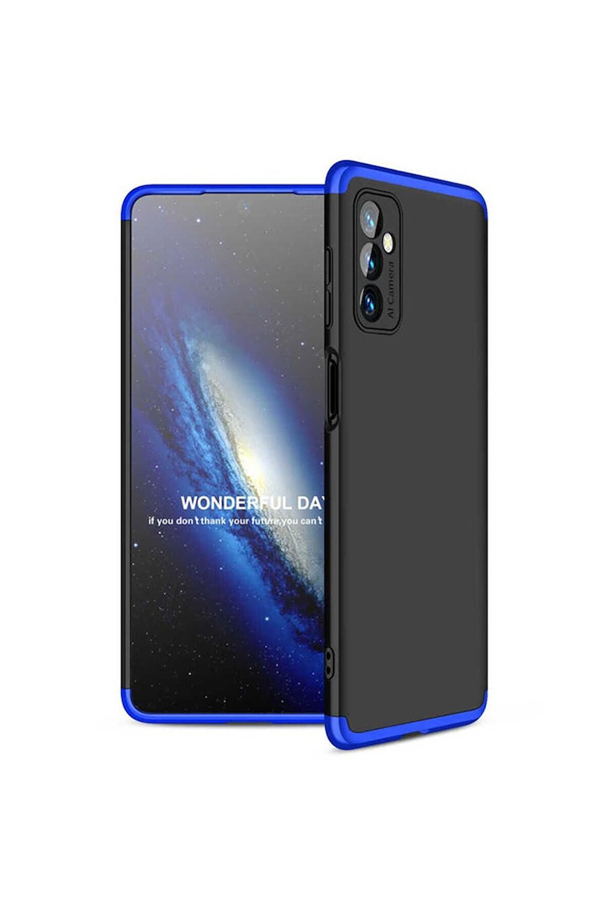 Samsung Galaxy M52 Uyumlu Kılıf Ays Kapak Siyah-Mavi