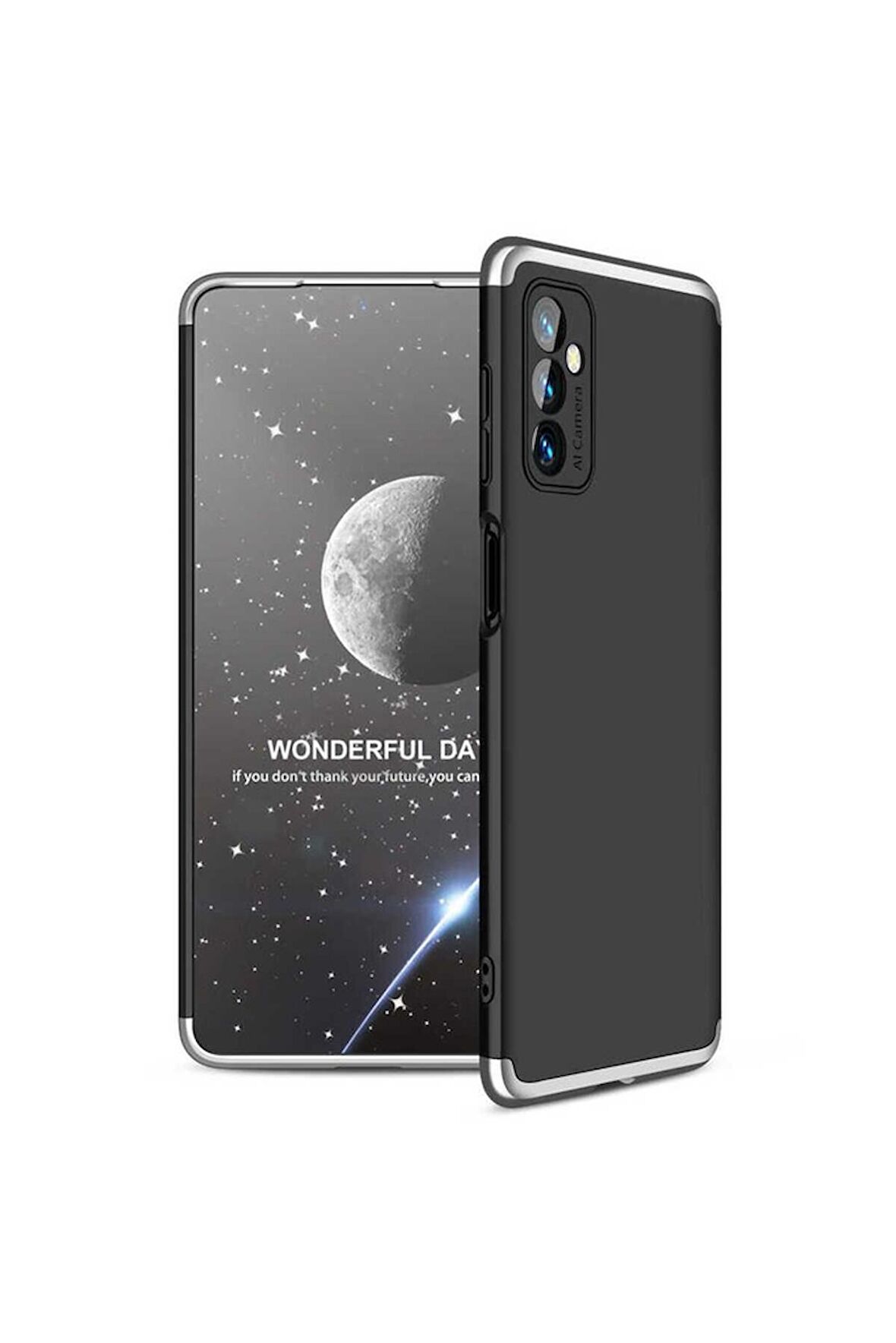 Samsung Galaxy M52 Uyumlu Kılıf Ays Kapak Siyah-Gri