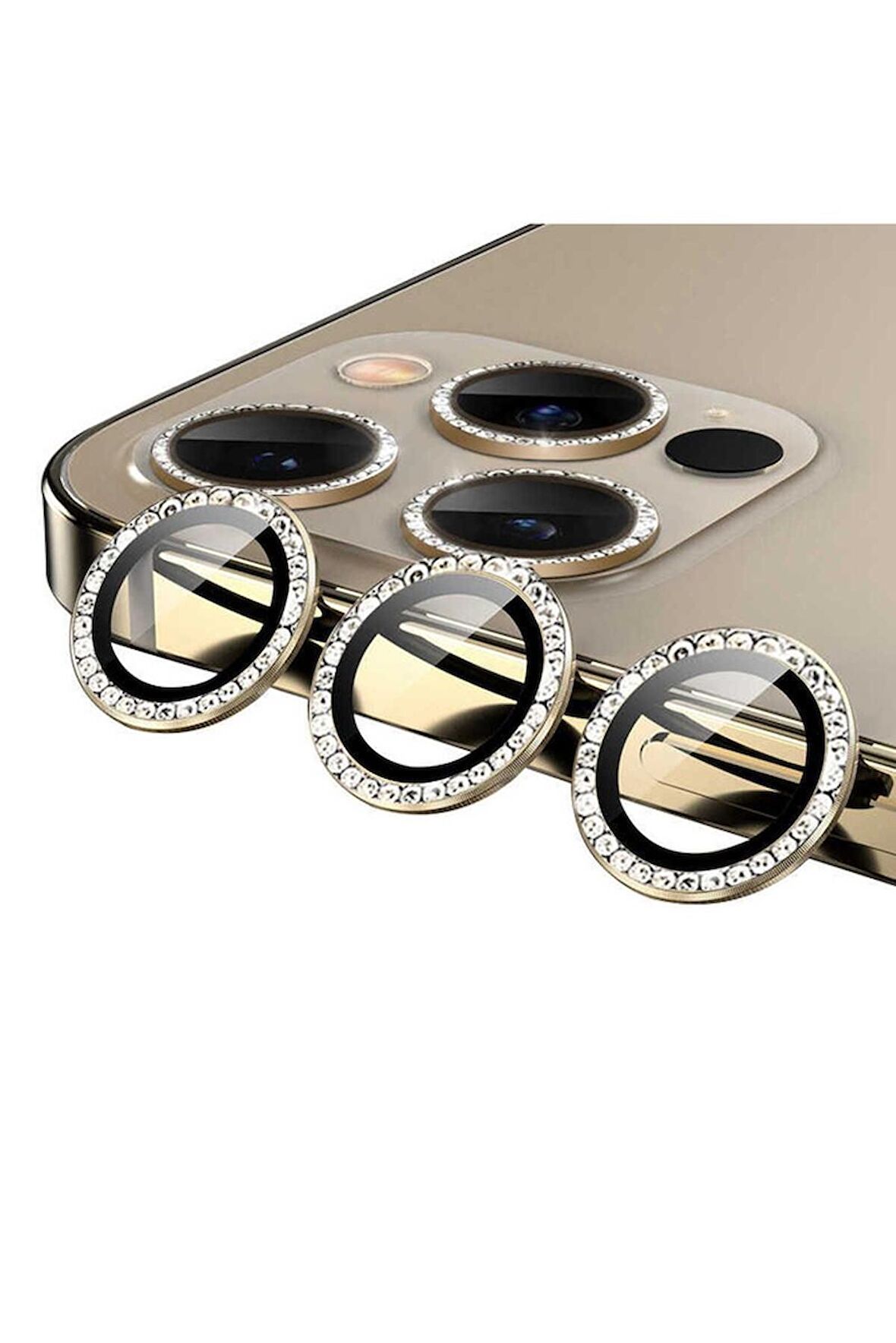Apple iPhone 12 Pro Uyumlu CL-06 Kamera Lens Koruyucu Gold