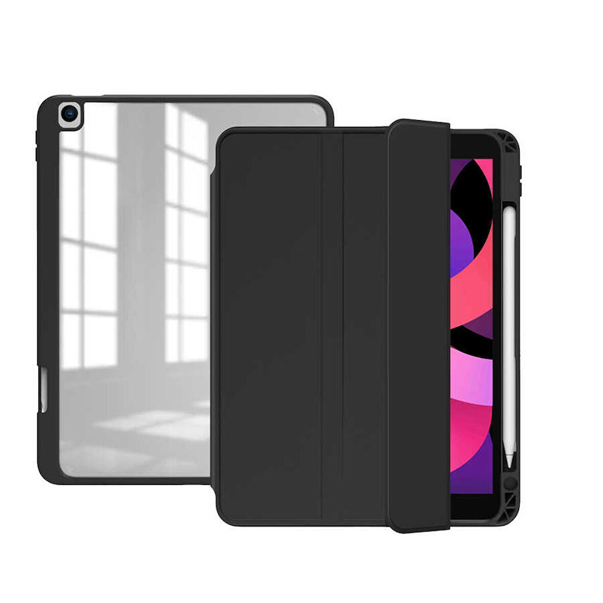 Apple iPad 10.2 (8.Nesil) Uyumlu Tablet Kılıfı Nort Arkası Şeffaf Kılıf Siyah