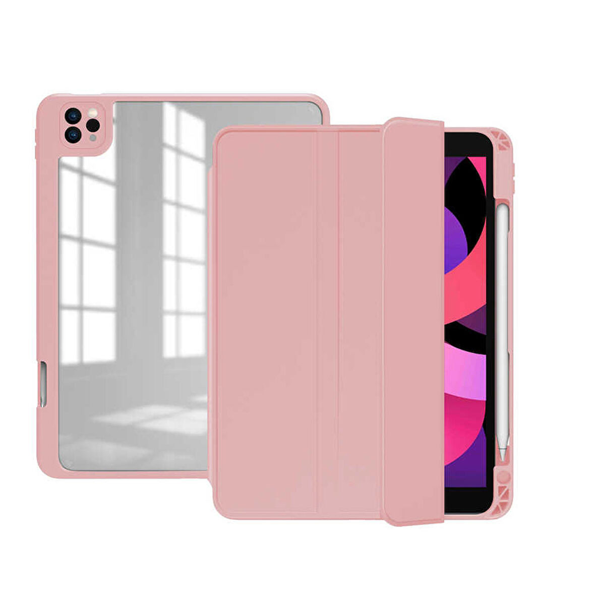 Apple iPad Pro 11 2020 (2.Nesil) Uyumlu Tablet Kılıfı Nort Arkası Şeffaf Kılıf Pembe