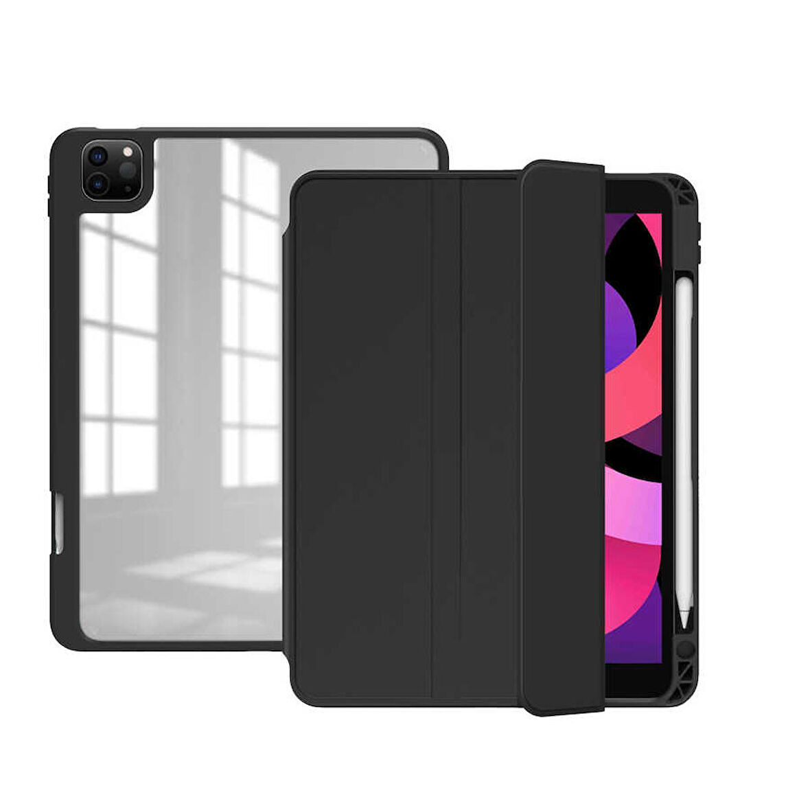 Apple iPad Pro 12.9 2021 (5.Nesil) Uyumlu Tablet Kılıfı Nort Arkası Şeffaf Kılıf Siyah