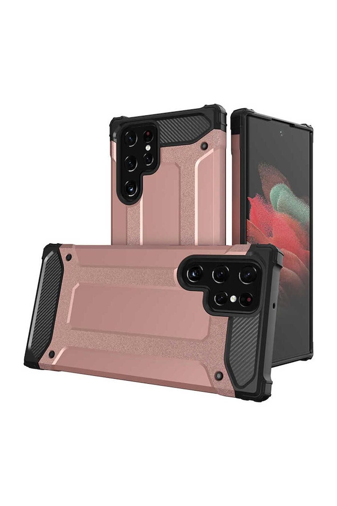 Samsung Galaxy S22 Ultra Uyumlu Kılıf Crash Silikon Kapak Rose Gold