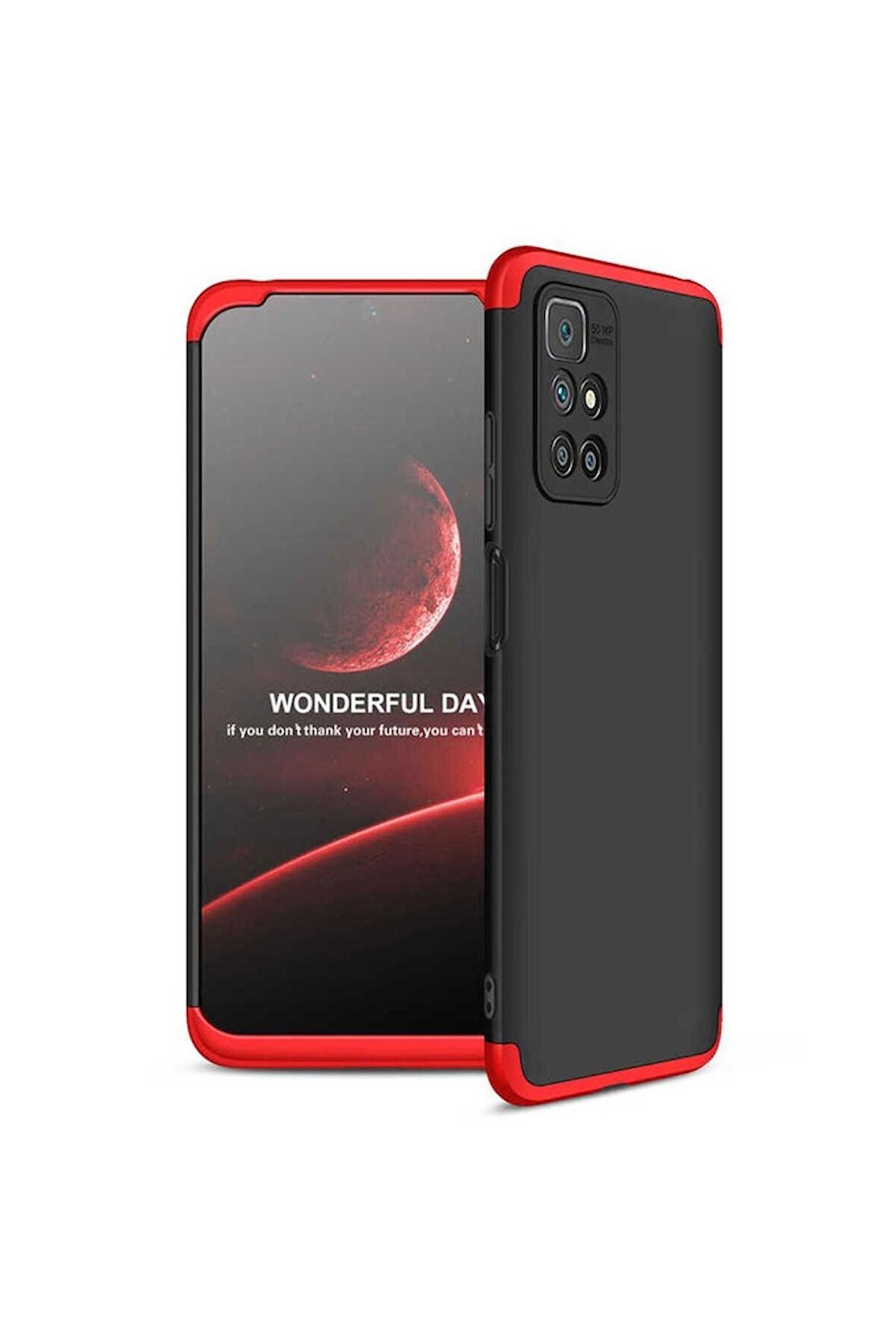 Xiaomi Redmi 10 Uyumlu Kılıf Ays Kapak Siyah-Kırmızı