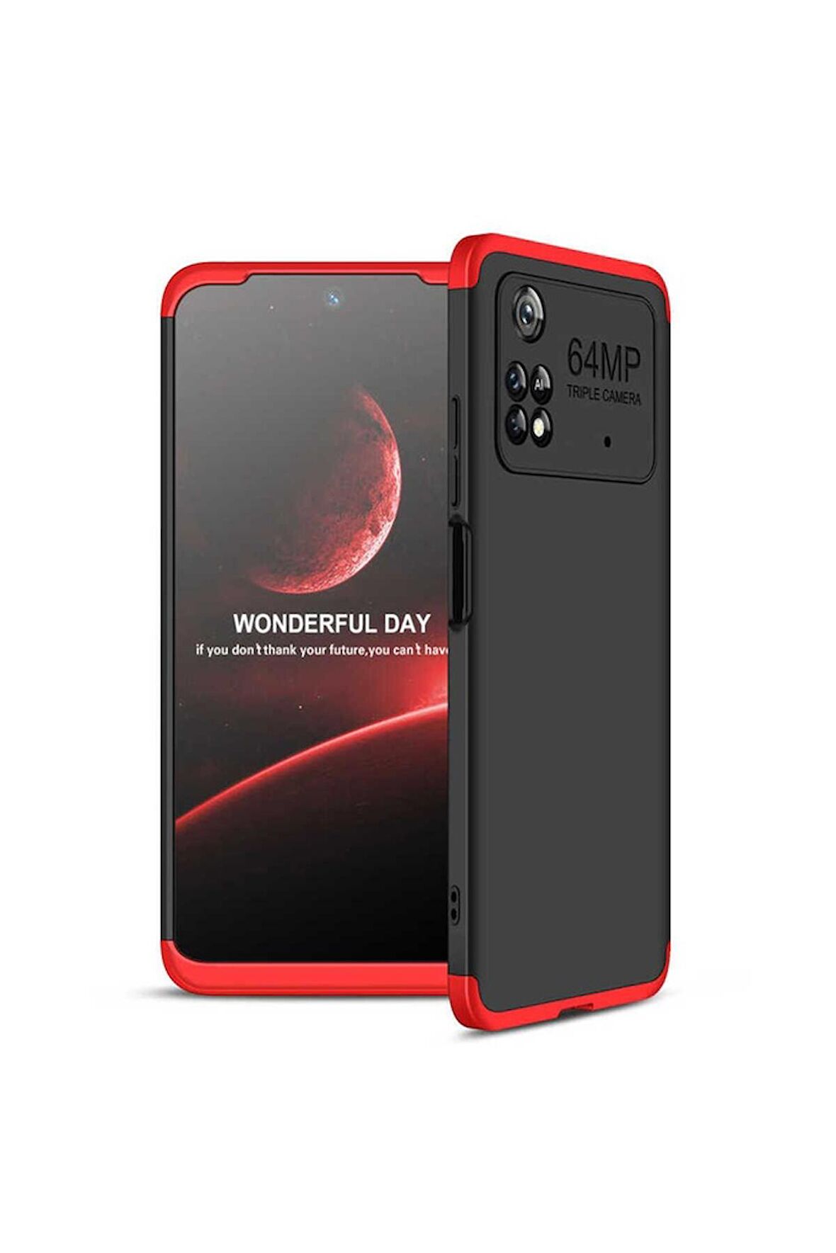 Xiaomi Poco M4 Pro 4G Uyumlu Kılıf Ays Kapak Siyah-Kırmızı