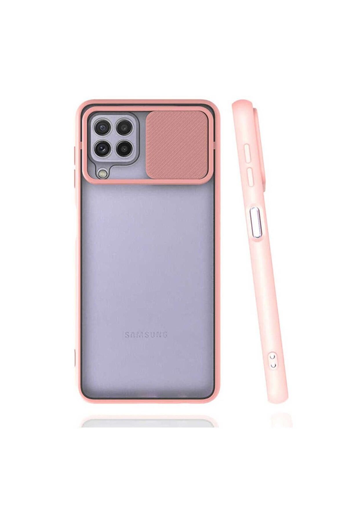 Samsung Galaxy M22 Uyumlu Kılıf Lensi Kapak Pembe Açık