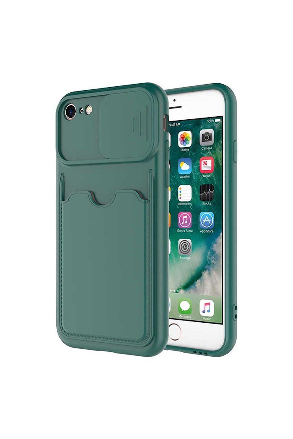 Apple iPhone SE 2022 Uyumlu Kılıf Kartix Kapak Koyu Yeşil