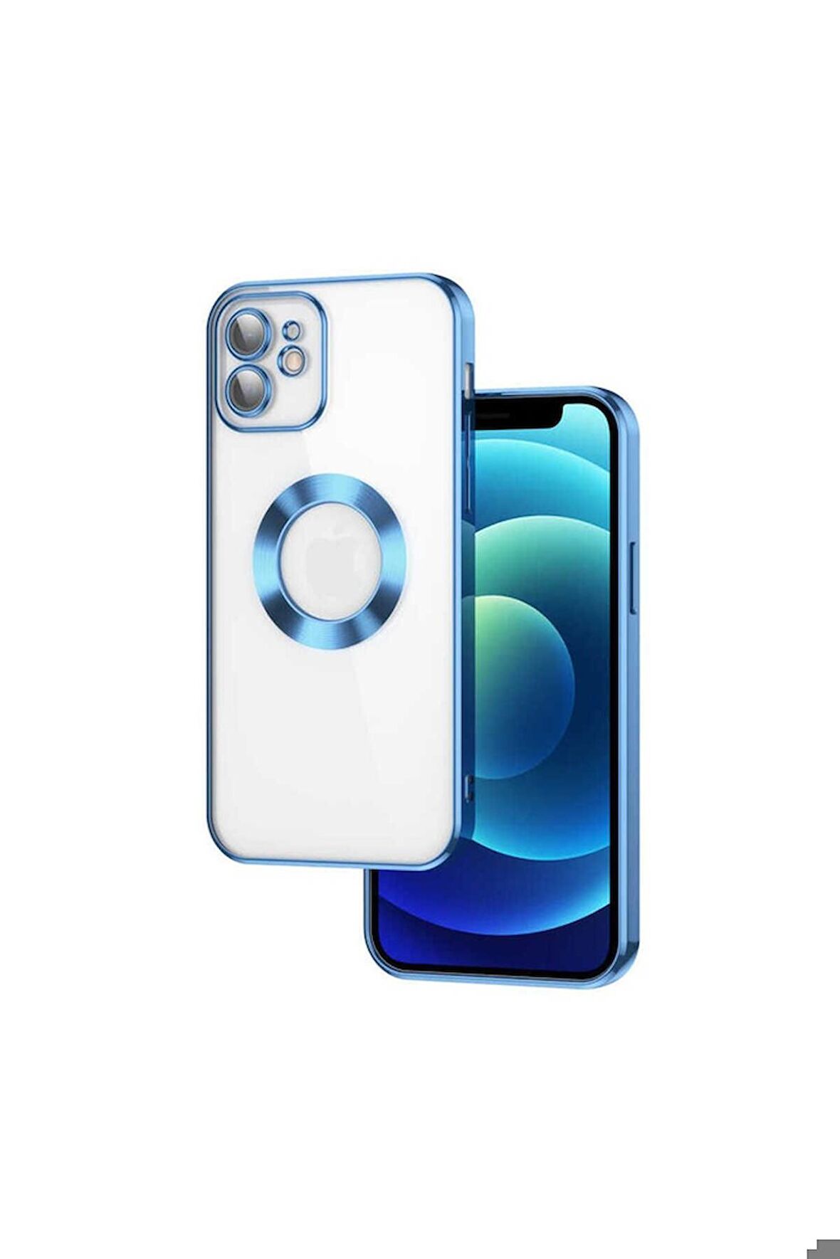 Apple iPhone 11 Uyumlu Kılıf Kamera Korumalı Logo Gösteren Omega Kapak Mavi Açık