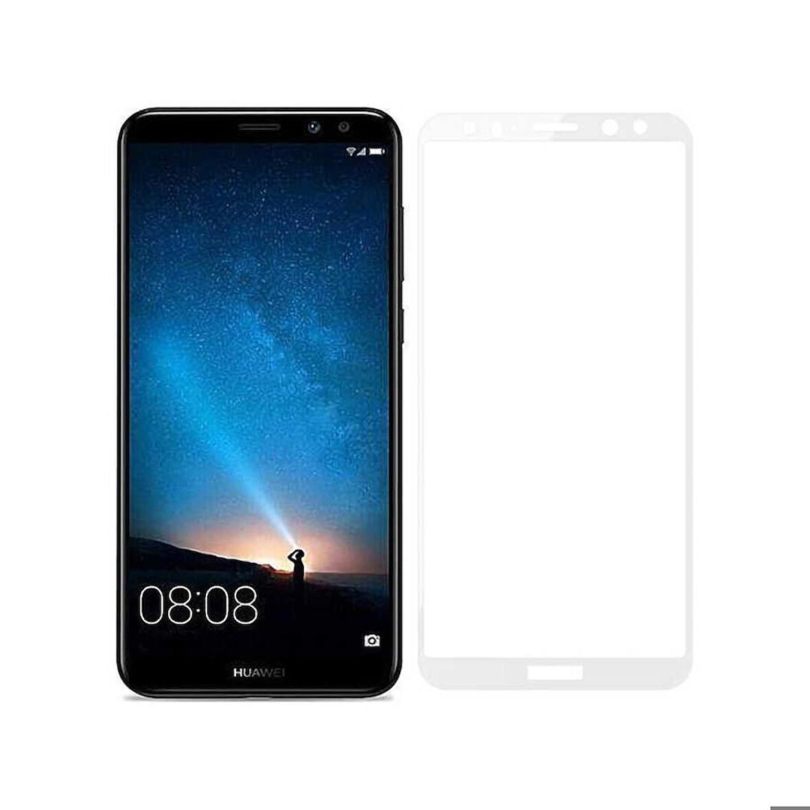 Huawei Mate 10 Lite Uyumlu Davin 5D Cam Ekran Koruyucu Beyaz