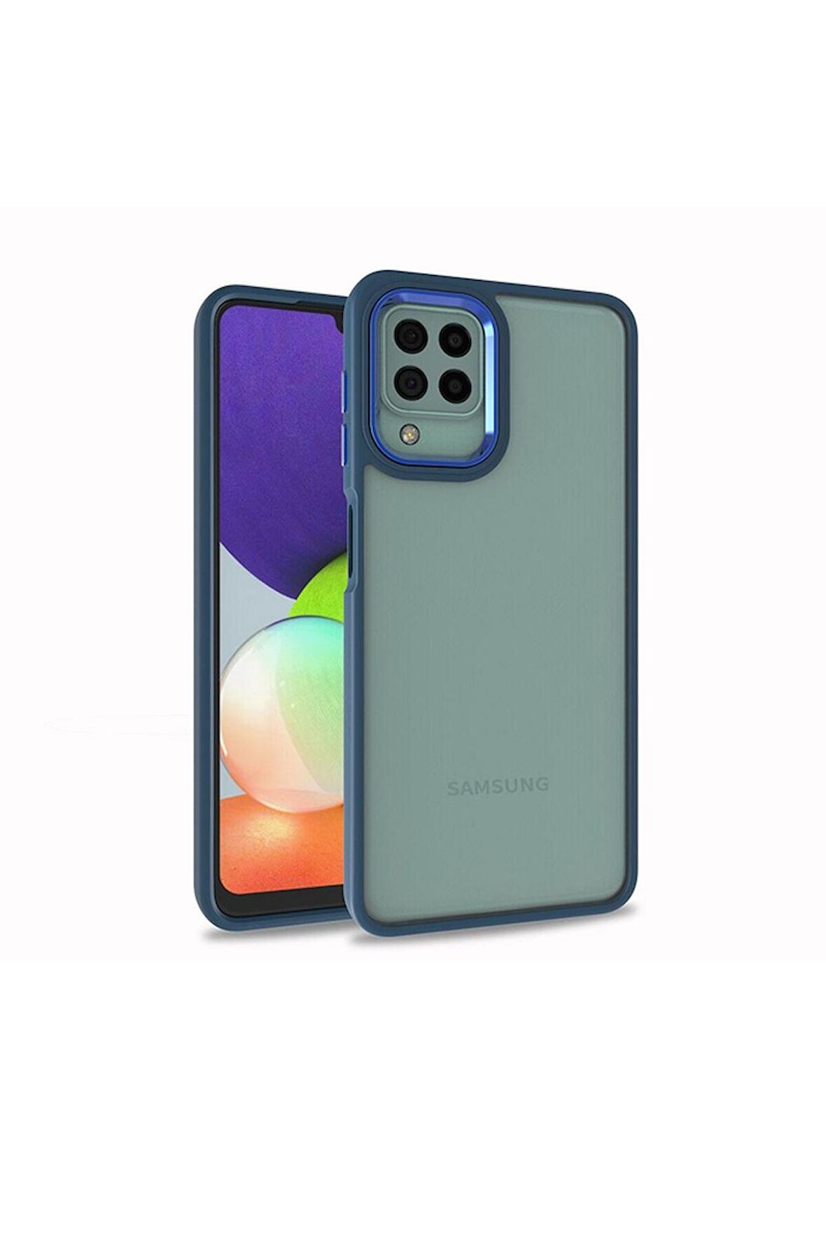 Samsung Galaxy M32 Uyumlu Kılıf Flora Kapak Mavi