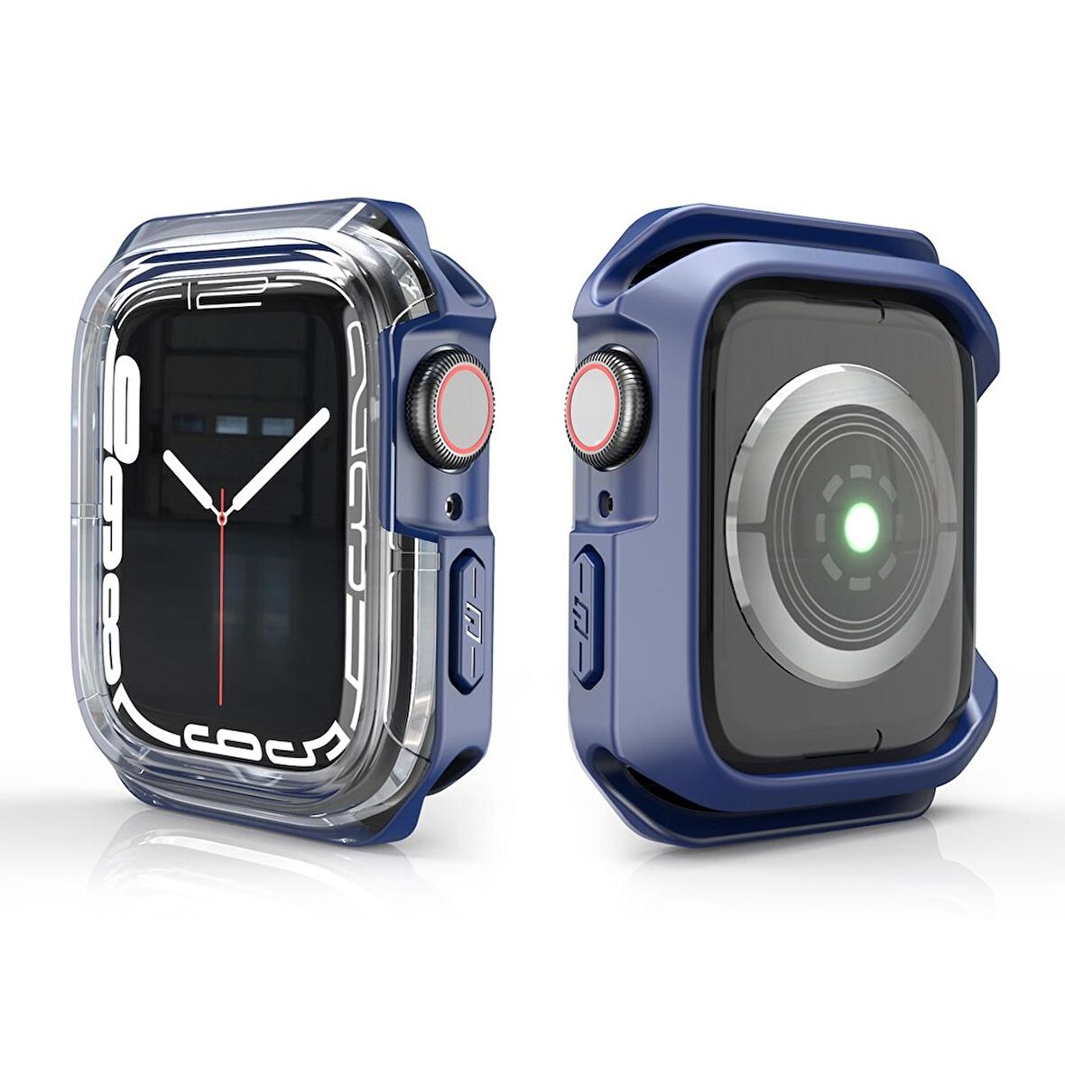 Apple Watch 40 Mm Uyumlu Kasa Koruyucu Sert PC + Silikon Koruyucu 360 Protective Spor Tasarım Gard08 Mavi